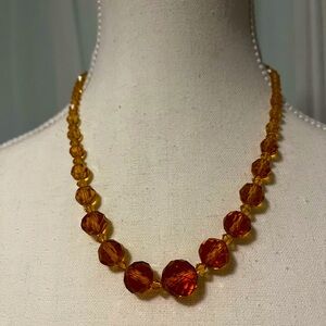 Vintage glass bead necklace, amber colour
